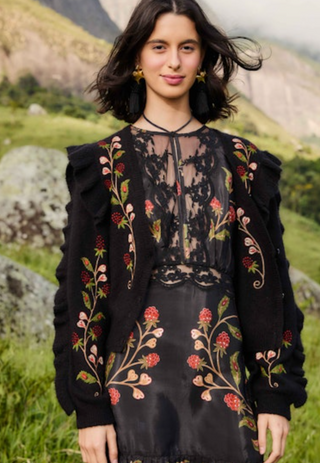Berry Embroidery Knit Cardigan - Berry Embroidery Black