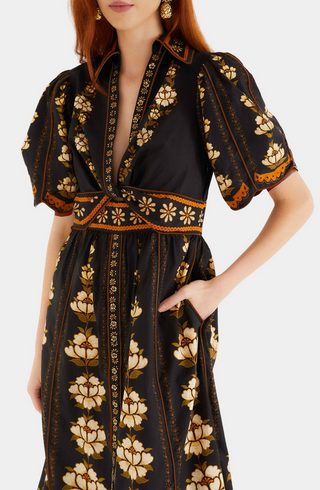 Embroidered Tapestry Sand Long Sleeve Mini Dress - Embroidered Tapestry Sand