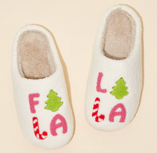 'Falalala' Tree Fuzzy Home Slippers - Pink