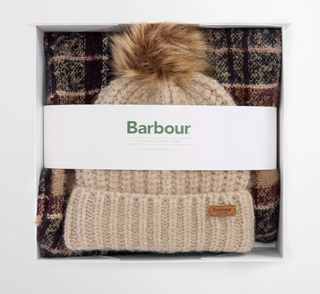 Barbour Saltburn Beanie & Tartan Scarf Gift Set - Gardenia Tartan