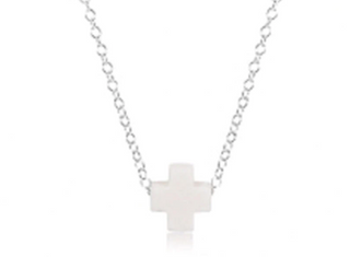 16" Necklace Sterling - Signature Cross Off-White