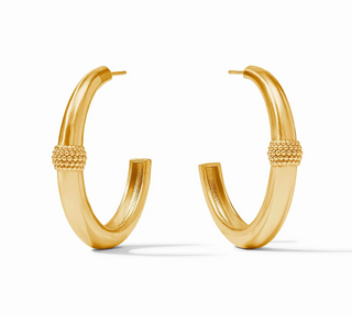 Beaded Station Hoop - Cabochon Gold