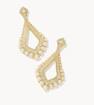 Krista Statement Earrings - Gold White Mix
