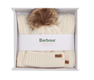 Barbour Penshaw Beanie and Scarf Gift Set - Cloud