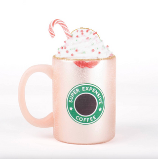 Peppermint Coffee Cup Boxed Glass Ornament