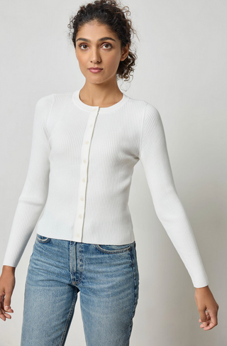 Cropped Ribbed Cardigan - White
