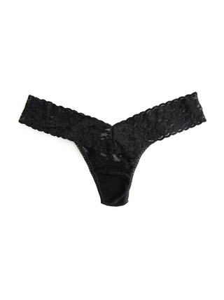 Signature Lace Low Rise Thong - Black