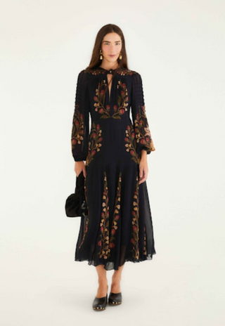 Berry Garden Black Long Sleeve Pleated Maxi Dress - Berry Garden