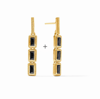 Baguette Tier Earring - Gold Obsidian Black