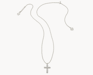 Cross Crystal Pendant Necklace - Silver White Crystal