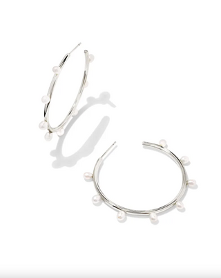 Leighton Pearl Hoop Earrings - Silver White Pearl