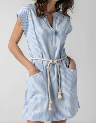 Striped Split Neck Dress - Malibu