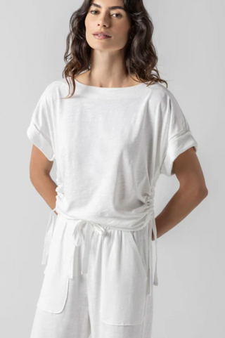 Ruched Side Boatneck - White