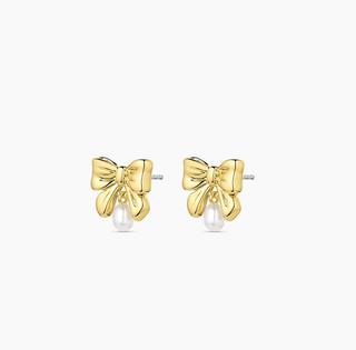 Bow Pearl Earrings- Gold