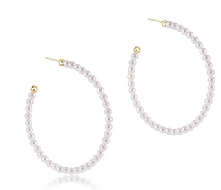 Beaded Gemstone 1.75" Post Hoop - 3MM Pearl