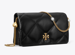 Kira Charm Diamond Quilt Chain Wallet - Black