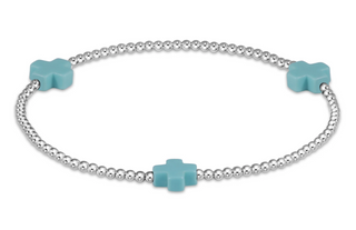Signature Cross Sterling Pattern 2MM Bead Bracelet - Turquoise
