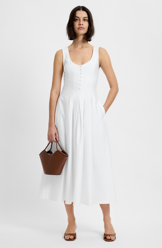 cotton sateen dress French Connection Women's Sateen Midi Dress - White - Size 12