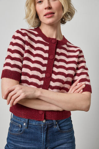 Short Sleeve Crewneck Cardigan - Port Stripe