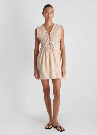 Rhodes Pop Gingham Smocked Dress - Petite Gingham Almond