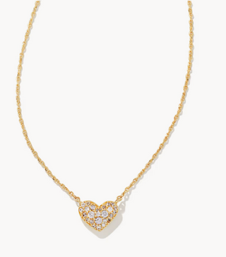 Ari Pave Crystal Heart Necklace - Gold White Crystal