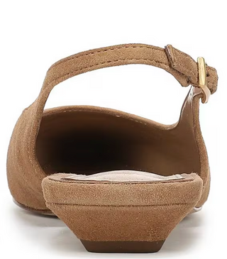 Netty Suede Pointed Toe Kitten Heel Slingback Flats - Cyprus Tan