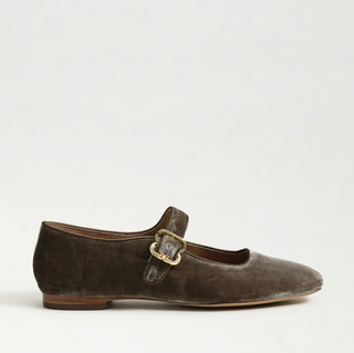 Michaela Mary Jane Flat - Dark Silver Sage Velvet