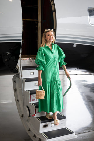 Brenda Pleated Sleeve Long Dress - Kelly Green
