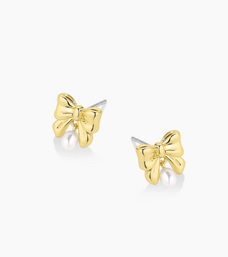 Bow Pearl Earrings- Gold