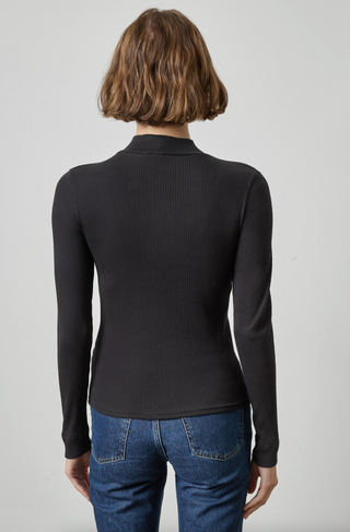 Ribbed Long Sleeve Mock - Black