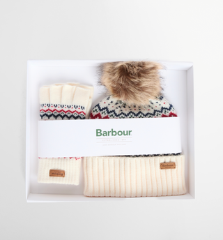 Barbour Holly Beanie & Gloves Gift Set - Antique White