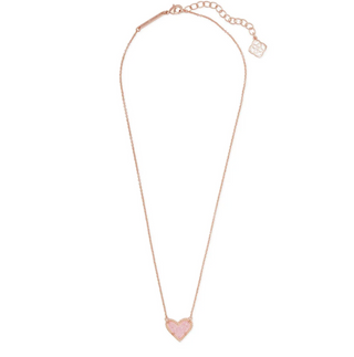 Ari Heart Short Pendant Necklace - Rose Gold Pink Drusy