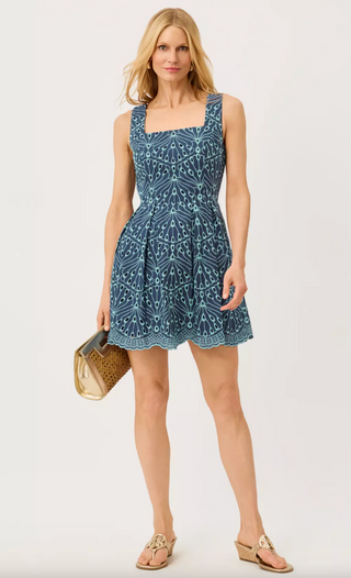 Cindy Skirted Romper - Starlight Navy X Capri Blue