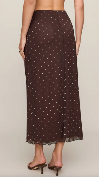 Eda Polka Dot Mesh Midi Skirt - Dark Chocolate