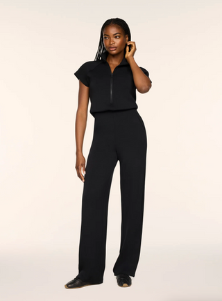 Spanx Airessentials Pintuck Half Zip Jumpsuit - Very Black