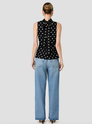 Ennis Satin Polka Dot Sleeveless Bow Top - Polka Dot
