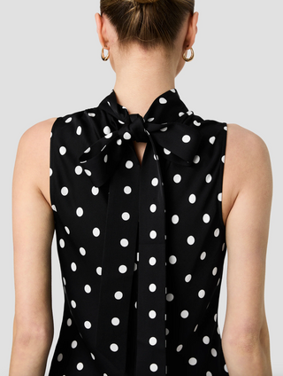 Ennis Satin Polka Dot Sleeveless Bow Top - Polka Dot
