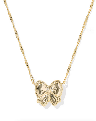 Haley Bow Short Pendant Necklace - Gold Ivory Mother of Pearl