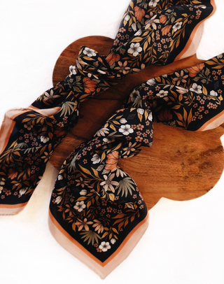 100% Silk Bandana Scarf -Midnight Garden Floral Western Wear