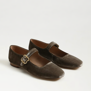 Michaela Mary Jane Flat - Dark Silver Sage Velvet