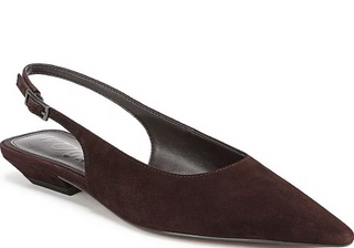 Netty Suede Pointed Toe Kitten Heel Slingback Flats - Cafe Noir
