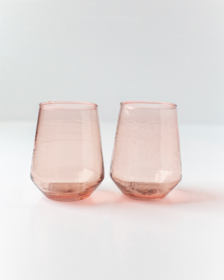 Handblown Hammered Glass Water Tumbler - Pair of 2 - Blush