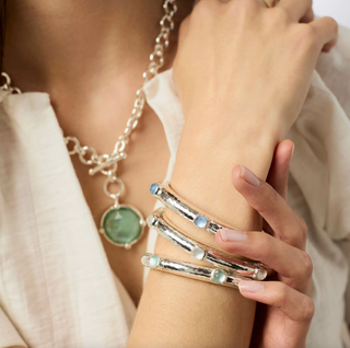 Catalina Hinge Bangle - Silver/Iridescent Chalcedony Blue - OS