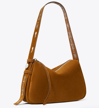 Romy Studded Suede Shoulder Bag - Caramel