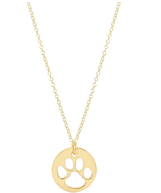 16" Necklace Gold - Paw Print Gold Disc