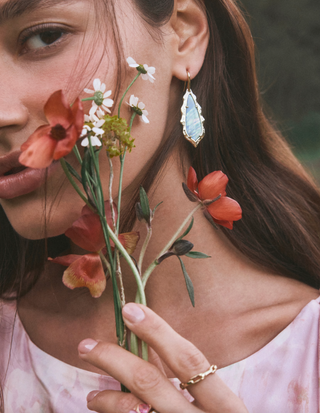Adriana Scallop Frame Drop Earrings - Gold Sky Blue Iridescent Abalone