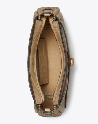 Romy Embossed Croc Zip Top Crossbody Bag - Light Hickory
