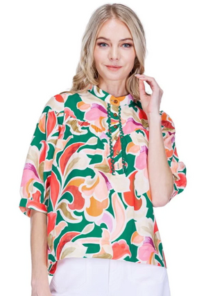 Yoke Placket Top - Tropical Swirl