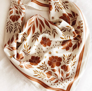 100% Silk Bandana Scarf - Desert Floral Western Earth Tones