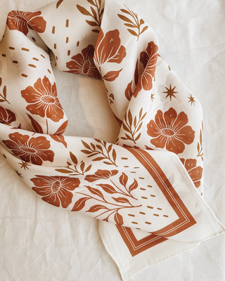 100% Silk Bandana Scarf - Desert Floral Western Earth Tones